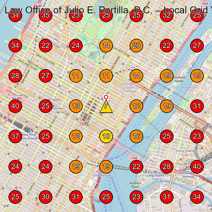 Law Office of Julio E. Portilla, P.C. GeoGrid visibility map for Bankruptcy Attorney in West New York
